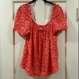Sezane red floral daisy blouse